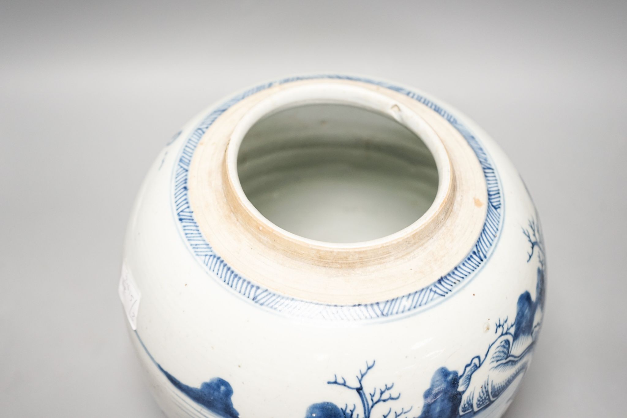 A Chinese blue and white ‘landscape’ jar, early 18th century, 21cm
